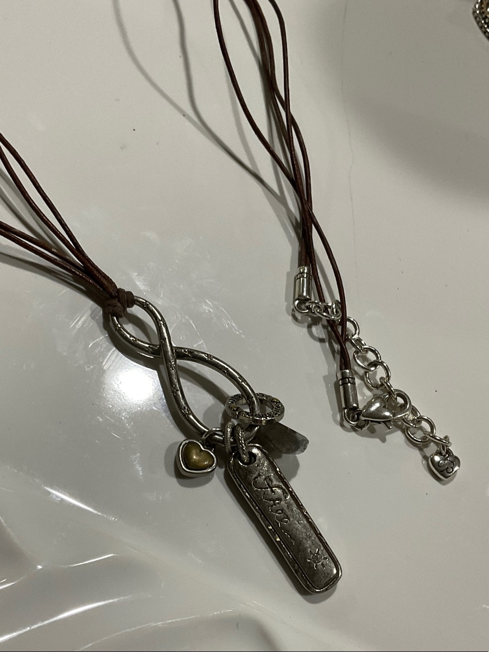 Brighton Brown Cord Necklace with Silver-Tone Infinity and Heart Charms